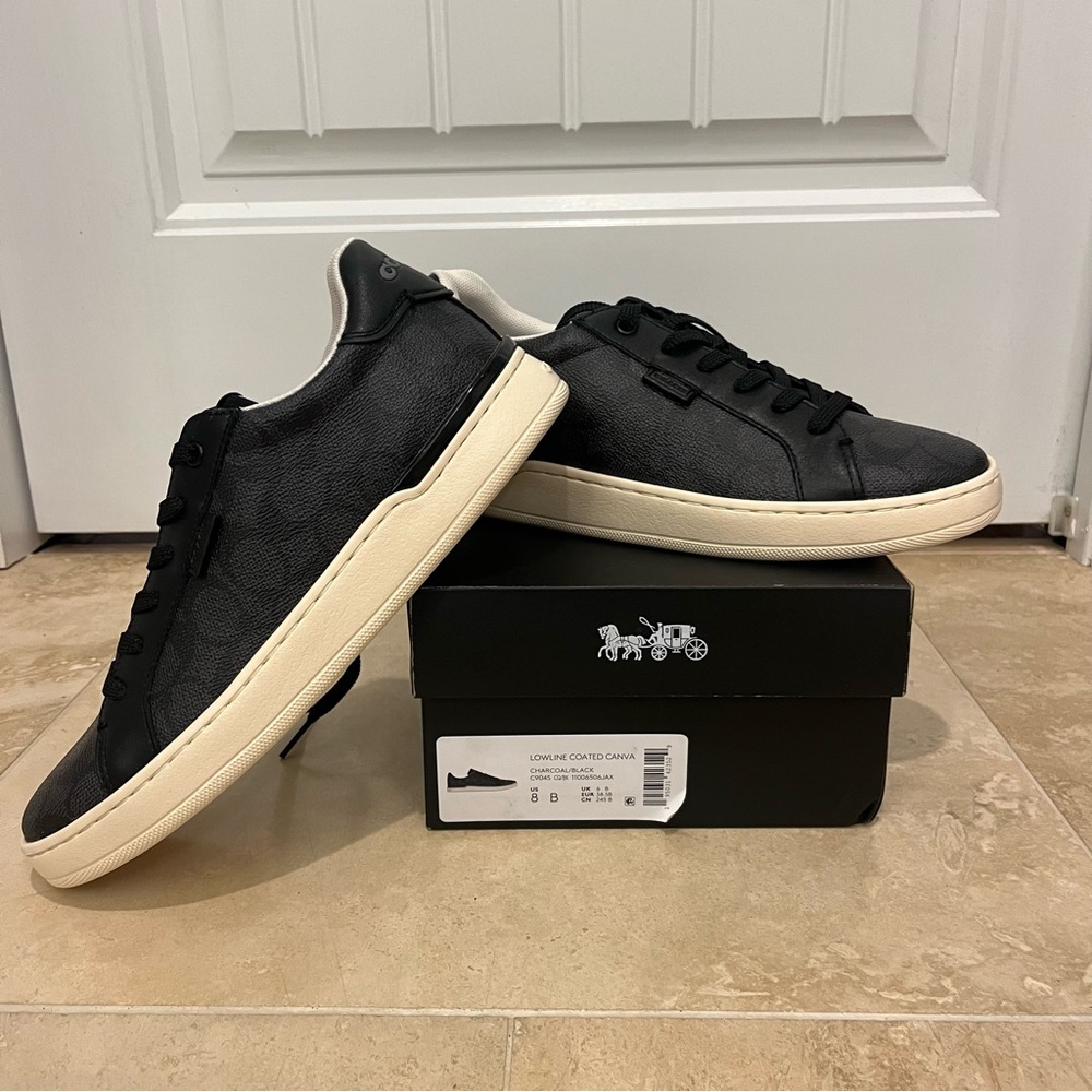 NWT Coach Lowline Coated Canvas Sneakers in Charcoal Black